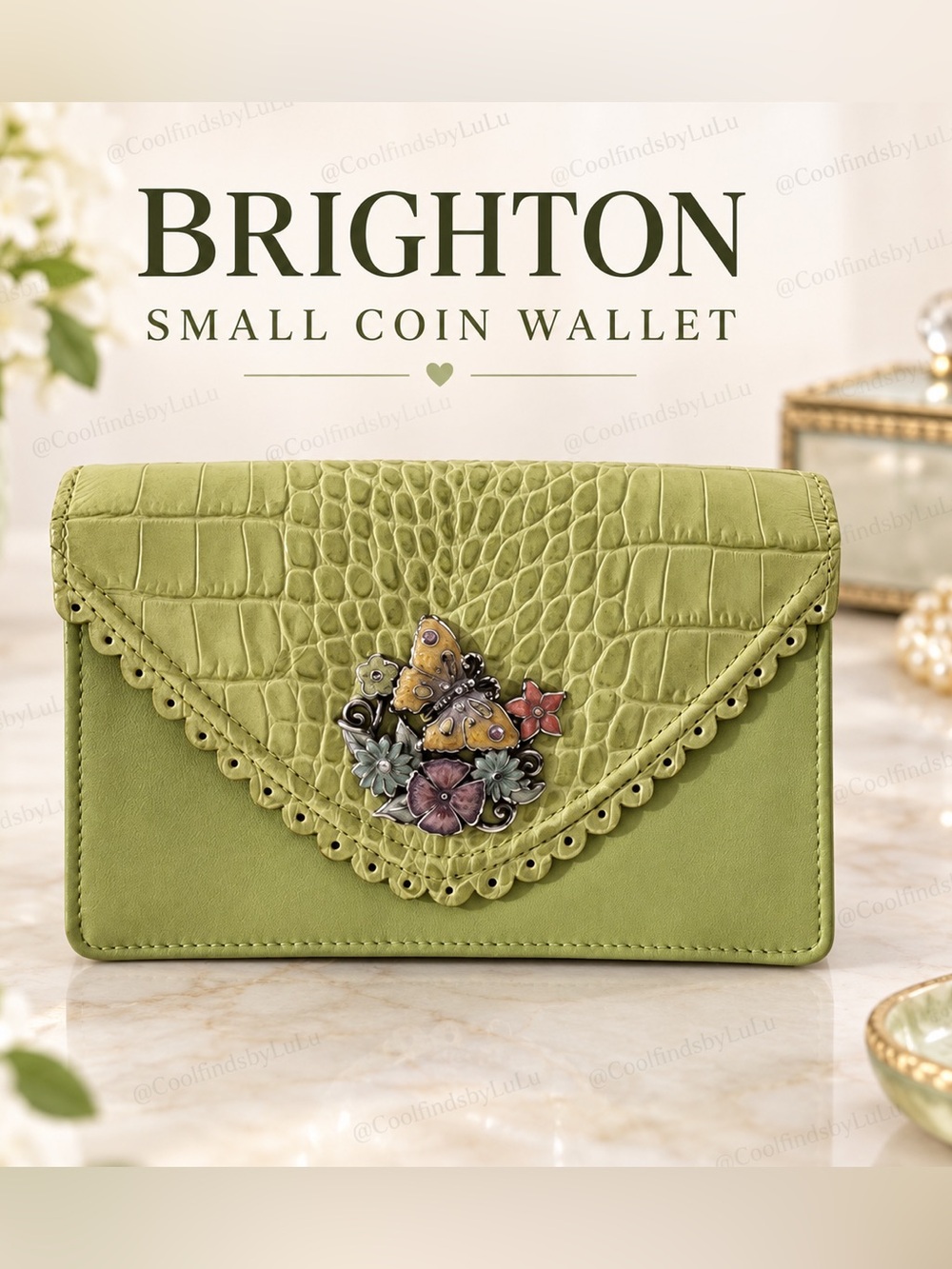 Brighton Lime Green Floral Butterfly Envelope Wallet
